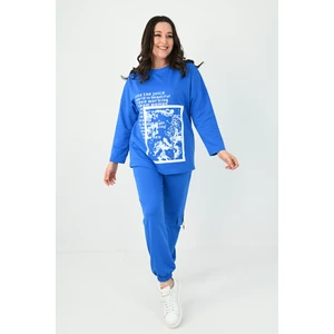 Kadın Büyük Beden Baskılı Kargo Cep Detaylı Eşofman Takımı 8075-25