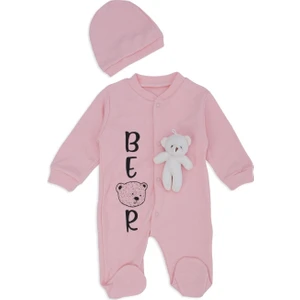 Kız Bebek Bear Yazı Baskılı Şapkalı Ayı Oyuncaklı Kız Tulum 2'Li