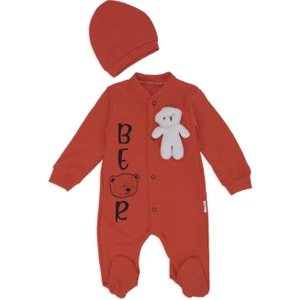 Kız Bebek Bear Yazı Baskılı Şapkalı Ayı Oyuncaklı Kız Tulum 2'li