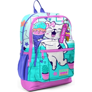 Coral High Kids Turkuaz Pembe Dondurmalı Kedi Desenli Okul Sırt Çantası 23751