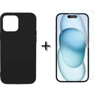 iPhone 15 Liquid Içi Kadife Lansman Silikon Kılıf + Temperli Cam Ekran Koruyucu