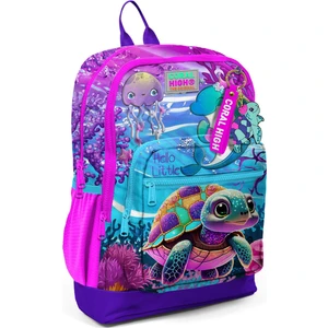 Coral High Kids Pembe Mor Kaplumbağa Desenli Okul Sırt Çantası 14.4 Litre Çocuklar İçin