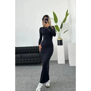 Kadın  Bilek BOY Likralı  Kumaş Uzun Kollu Bisiklet Yaka Elbise