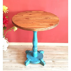 Basel Fiskos Sehpa Tornalı Ayak Yan Sehpa Mavi Eskitme