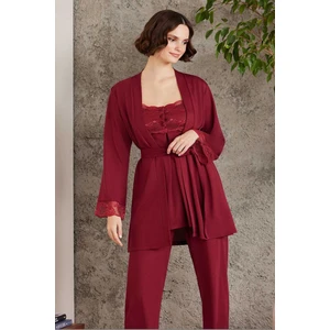Pierre Cardin 2805 Hamile Lohusa Sabahlıklı Pijama Takım-Bordo