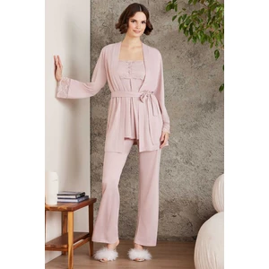 Pierre Cardin 2805 Hamile Lohusa Sabahlıklı Pijama Takım-Pudra