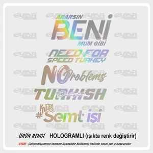 Arka Cam Sticker 5 Li Set Ararsın Beni Mum Gibi Hologram 40X25CM Lütfen Dikkat Renkli Değildir