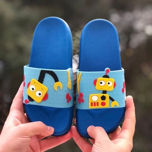 Mychild Robot Figürlü Çocuk Terliği, Kaydırmaz Taban Çocuk Terliği, Bahçe Deniz Havuz Terliği