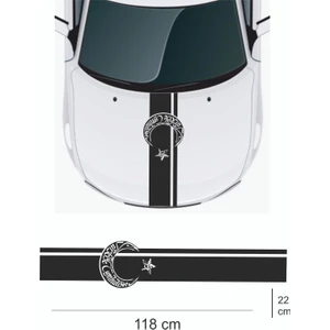 Sticker 118X22 cm - Türkiye Cumhuriyeti Atatürk Yazılı - Uzun Kaput Oto Sticker - Araba Çıkartma