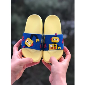 Mychild Robot Figürlü Çocuk Terliği, Kaydırmaz Taban Çocuk Terliği, Bahçe Deniz Havuz Terliği