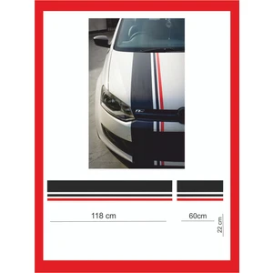 Eyba Sticker 118X22 + 60X22 Çift Çizgi Şerit Kaput Sticker Tüm Araçlara Uyumlu Siyah Kırmızı