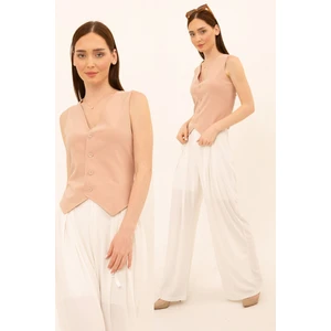 Düğmeli Klasik Kesim Yelek 46 - Krem