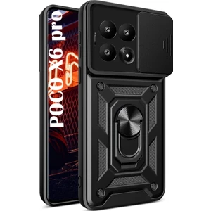 M.TK Moveteck Poco X6 Pro 5g Kılıf Kamera Korumalı Sürgülü Yüzüklü Armor Military Tank Kızaklı Zırh Kapak