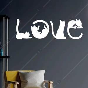 Emach Dizayn Kedi Figürlü Love Yazısı Duvar Dekorasyon