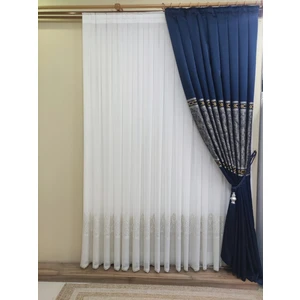 Keten Titi Zemin Üzeri Altın Gold Işlemeli 1-3 Sık Pile Salon Tül Perde,1. Sınıf Kaliteli Tül Perde