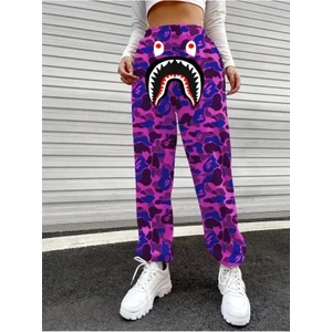 Style of Angels Bape Shark Dijital Baskılı Eşofman Altı - Mor