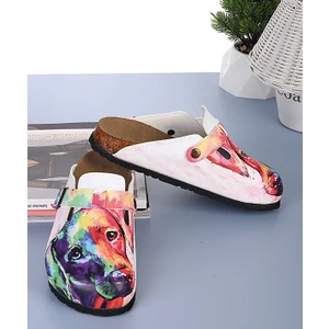 Aziz Şahin Shoes 8044 Renkli Köpek Desenli Sabo Terlik