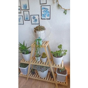Mobilya Ahşap Çiçeklik ve Saksılık, 2 Katlı Dekoratif Stand ve Raf