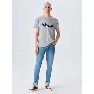 Erkek Sıfır Yaka Basıc Kısa Kol Regular Gri T-shırt