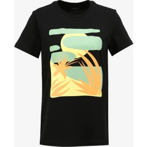 Bisiklet Yaka Baskılı Siyah Kadın T-Shirt F4SL-TST0725
