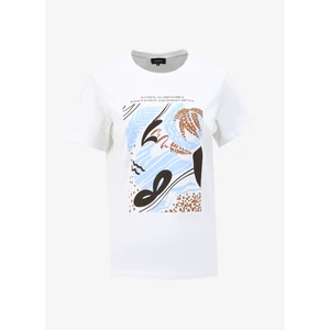 Bisiklet Yaka Baskılı Beyaz Kadın T-Shirt F4SL-TST0350