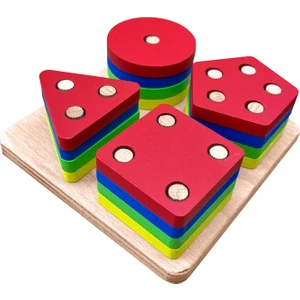 Wooden Toys Doğal Ahşap Eğitici Oyuncak Kare 4'lü Sütun Geometrik Şekil HMH-048