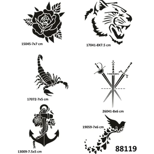 Airbrush Tattoo Gül ve Kılıç 6 Adet Geçici Dövme Şablonu Spreysiz Sadece Stencil