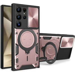 Samsung Galaxy S24 Ultra Için Çift Katmanlı Telefon Kılıfı, Slayt Kamera Kapağı ve Metal Gizli Braket ile Rose Gold (Yurt Dışından)