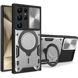 Samsung Galaxy S24 Ultra Için Çift Katmanlı Telefon Kılıfı, Slayt Kamera Kapağı ve Metal Gizli Braket ile Gümüş (Yurt Dışından)