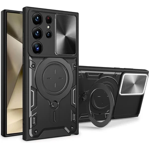 Samsung Galaxy S24 Ultra Için Çift Katmanlı Telefon Kılıfı, Slayt Kamera Kapağı ve Metal Gizli Braket ile Siyah (Yurt Dışından)