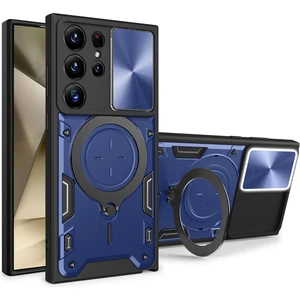 Samsung Galaxy S24 Ultra Için Çift Katmanlı Telefon Kılıfı, Slayt Kamera Kapağı ve Metal Gizli Braket ile Mavi (Yurt Dışından)