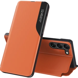 Samsung Galaxy S24+ Için Akıllı Görünüm Flip Stand Pu Deri Telefon Kılıfı - Turuncu (Yurt Dışından)