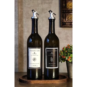 Ahşap Standlı Amber 2'li 750 ml Zeytinyağı Sıvıyağ Şişesi Yağdanlık Yağlık