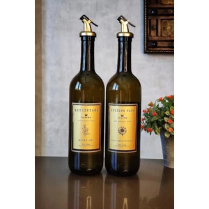 Amber Gold 2'li 750 ml Zeytinyağı Sıvıyağ Şişesi Yağdanlık Yağlık 750GOLD