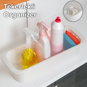 Org-27 Çok Amaçlı Tekerlekli Organizer Banyo Mutfak Kiler Foksiyonel Düzenleyici Beyaz