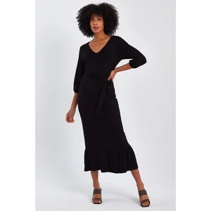 Alexander Gardi V Yaka Eteği Fırfırlı Uzun Elbise (B22-247A)