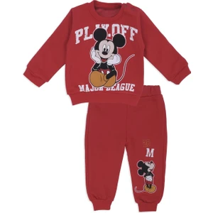 Erkek Bebek Mickey Mouse Baskılı Yazı 2'li Alt Üst Eşofman Takım