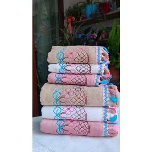 Z&N Style Annem Çeyizlik Kanaviçe Desenli Püsküllü Kadife Mutfak-El Seti (50X90 3 Adet 30X50 3 Adet) 6'lı Set