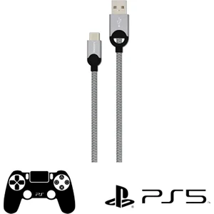 Playstation 5 Ile Uyumlu Joystick Şarj Kablosu 5A 100W Usba To Type-C Örgülü 1.2m Hızlı Şarj Data Kablosu Gri DLC2628T