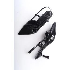 Ikpars Mary Jane Siyah Rugan Çapraz Iki Bantlı Stiletto Topuklu Ayakkabı