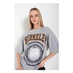 Malkoç Bey  Gri Oversize Berkeley Baskılı T-Shirt