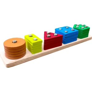 Wooden Toys Doğal Ahşap Eğitici Oyuncak Dikdörtgen 5'li Sütun Geometrik Şekil HMH-055