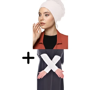 Belifanti Collection Kadın Penye Fırfırlı Bone Namaz Kolluğu Beyaz 2'li Set