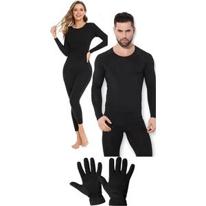 Belifanti Collection Termal Içlik Alt Üst Takım Polar Eldiven Set Siyah