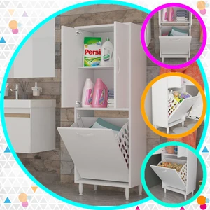 MODİLAYN Gamzem BANYO 55 x 138 cm Çamaşır Bölmeli Banyo Dolabı