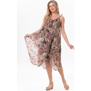Askılı Vual Afrodit Midi Boy Yazlık Elbise Batik Kahve 6206