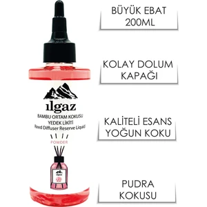 Pudra Bambu Yedek Likit Bambu Oda Kokusu Yedek Şişe Powder Çubuklu Oda Kokusu  200 ml