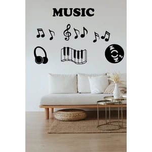 Şirin Lazer Müzik Odası Duvar Dekorasyonu Notalar Kulaklık Piyano Plak Ahşap Mdf Dekor