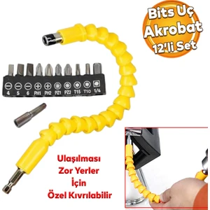 Vida Sıkma Sökme Akrobat Kıvrılabilir Eğilebilir Bits Uç Vidalama Torx Yıldız Düz Uçlar 12 Parça