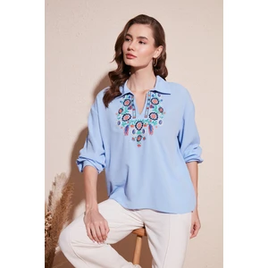 Pamuklu Regular Fit Nakış Işlemeli Bluz Kadın Bluz 611BZ0181